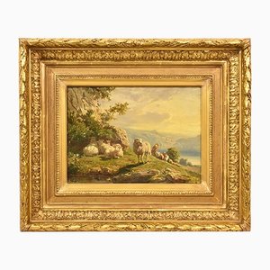 Louis Guy, Sheep and Shepherd, Oil on Canvas, 19th Century, Framed