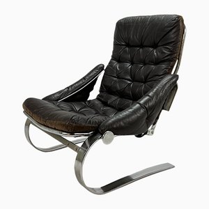 Scandinavian Chrome & Leather Cantilever Adjustable Lounge Chair, 1960s