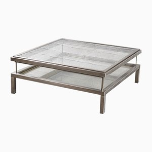 Vintage Chrome and Brass Sliding Coffee Table from Maison Jansen, France, 1970s