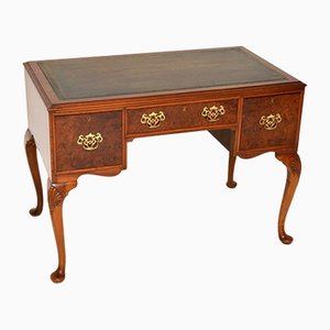 Antique Edwardian Burr Walnut Leather Top Desk