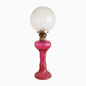 Art Nouveau Style Pink Hand Blown Glass Oil Lamp Electrified