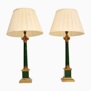 Antique Neoclassical Style Tole & Brass Table Lamps, Set of 2