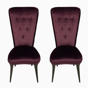 Italian Purple Mohair Velvet Side Chairs, 1950s, Set of 2