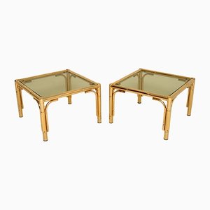 Vintage Brass Faux Bamboo Side Coffee Tables, 1970s, Set of 2
