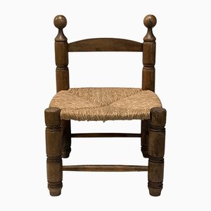French Low Rush Straw Accent Chair in the Style of Charles Dudouyt