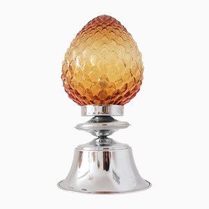 Lámpara de mesa modernista pequeña en forma de cono de pino de vidrio ámbar, años 60