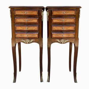 French Louis XV Tulipwood Veneer Bedside Tables or Nightstands, Set of 2