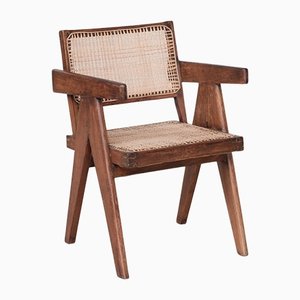 Chaise de Bureau en Jonc et Teck par Pierre Jeanneret