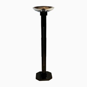 Art Deco Floor Lamp, Black Lacquer and Chrome, France circa 1930