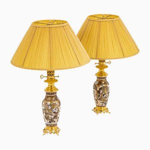 Satsuma Earthenware and Gilt Bronze Lamps, 1880s, Set of 2