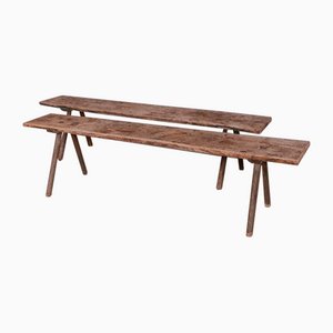 French Primitive Benches, Set of 2