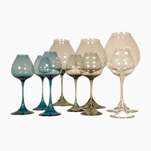 Mid-Century Tulip Gläser von Nils Landberg für Orrefors, Schweden, 1950er, 9er Set