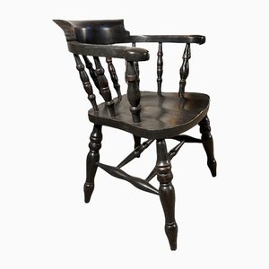 Early Antique Ebonised Elbow Captains Chair