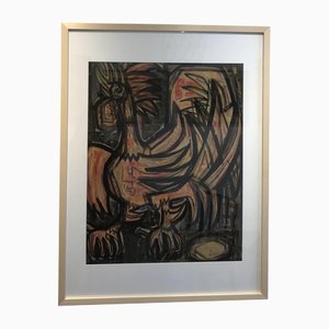 Miguel Herrero Muniesa, Le Coq, 1972, Gouache, Pastel & Indian Ink on Paper, Framed