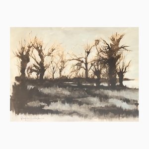 Roland Van Lerberghe, L'automne, 1988, Watercolor & Gouache on Paper, Framed