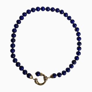 18 Karat Yellow Gold and Sodalite with Diamonds Necklace