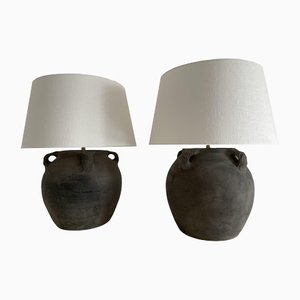 Mid Modern Ceramic Table Lamps, Set of 2