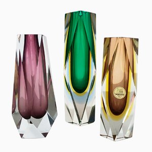 Murano Glass Sommerso Vases, Italy, 1970s, Set of 3