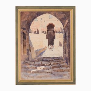 Acquarello su carta, scena araba, XX secolo