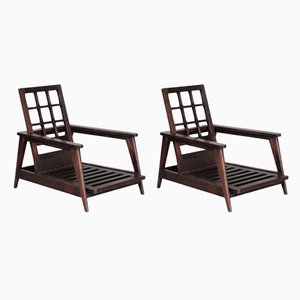Mid-Century French Wooden Armchairs, Set of 2