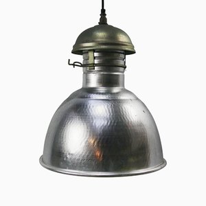 Vintage French Industrial Silver Metal Pendant Light