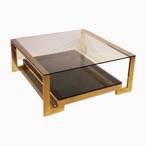 Vintage Square Brass and Glass Coffee Table