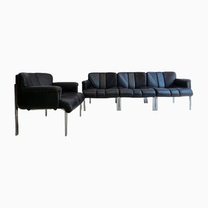 Eurochairs in Black Leather by Girsberger, Set of 4