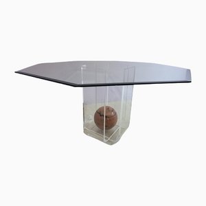 Acrylglas Esstisch mit achteckiger Glasplatte & pinker Marmor Kugel