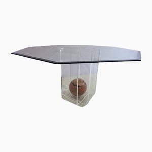 Acrylic Glass Dining Table with Octagonal Glass Top & Pink Marble Sphere