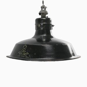 Vintage Belgian Industrial Black Brown Enamel Hanging Lamp from Reluma