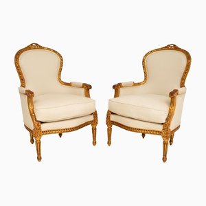 Antique French Gilt Wood Armchairs, Set of 2