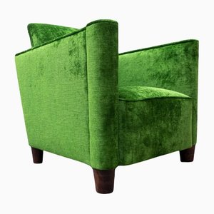 Green Velvet Club Armchairs, 1940s, Set of 2