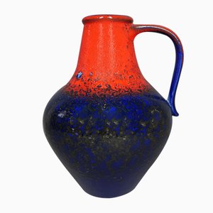 Große deutsche Fat Lava Vase in Rot & Blau von Dümler & Breiden, 1970er