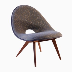 Teak Barrel Chair with Abstract Pattern Tapestry, 1950s