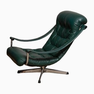 Modern Design Oxford Green Leather and Chrome Swivel Chair from Göte Mobler, 1960s