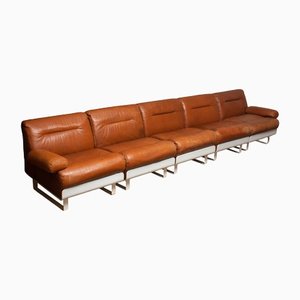 Tan Cognac Leather Sectional Sofa / Club Chairs by Luici Colani for Cor, Set of 5, 1970s