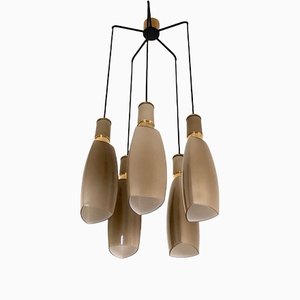 Mid-Century Taupe 5-Glass Chandelier from Stilnovo, Italy