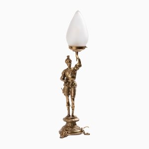 Mid-Century Brass Soldier Table Lamp With Frosted Glass Shade, Spain