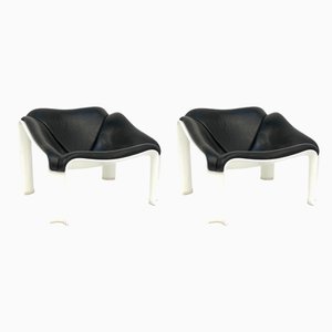 F302 Stühle aus Polyurethan & schwarzem Leder von Pierre Paulin für Artifort, 2er Set