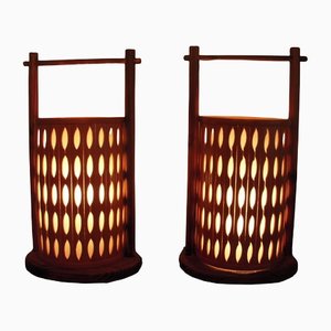 Chinesische Tischlampen aus Bambus, 2er Set