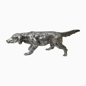 Statua a forma di cane in metallo argentato di Mauro Manetti per Lega Peltro