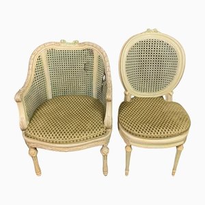 Louis XVI Bergère & Korbgeflecht Stühle aus lackiertem Holz, 1850er, 2er Set