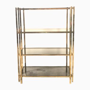 Brass and Smoked Glass Shelving Unit, 1950s