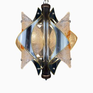 Lampadario Mid-Century in vetro di Murano ambrato di Toni Zuccheri per Mazzega, Italia, anni '70