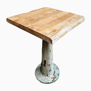 Industrial Cast Iron Leg & Oak Side Table