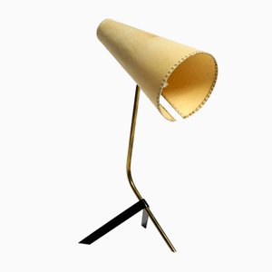 Large Mid-Century Brass Table Lamp with Fabric Shade from Vereinigte Werkstätten Collection