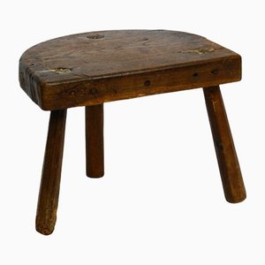 Petit Tabouret de Traite Mid-Century en Bois Massif