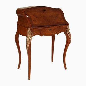Victorian French Inlaid Mahogany Lady's Writing Desk in Veneer with Bronze Caryatid, 19th Century