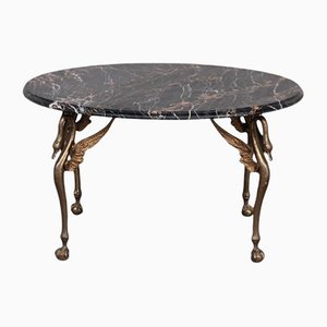 Mid-Century French Brass & Marble Circular Coffee Table