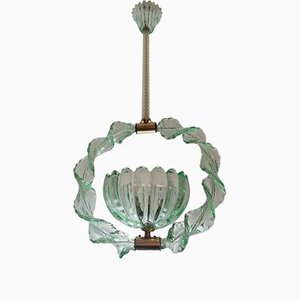 Aquamarine Glass Torchon Ceiling Lamp from Barovier & Toso, 1940s
